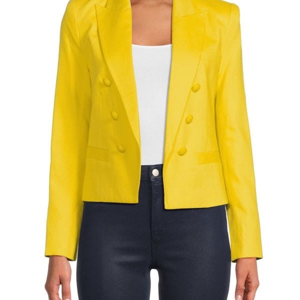 L'agence Linen Blend Cropped Blazer Yellow Summer Size 4